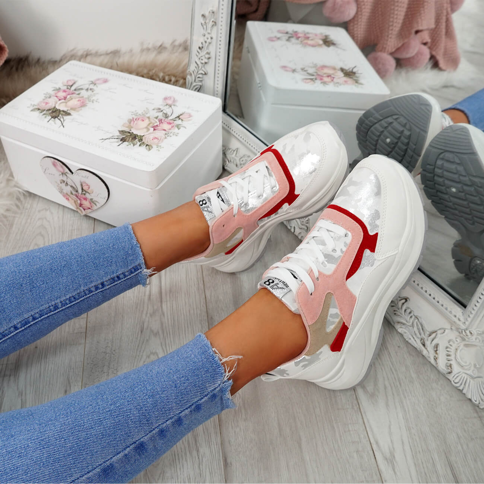 Nicolle White Lace Up Platform Trainers