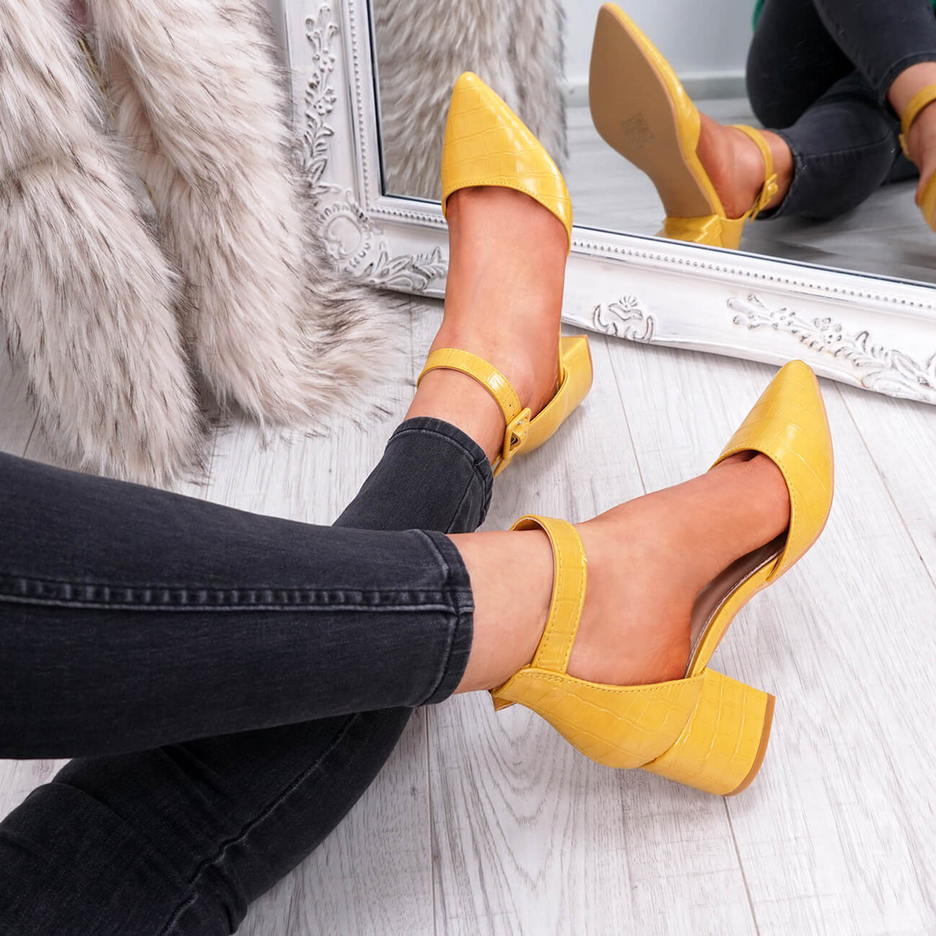 yellow color block heels