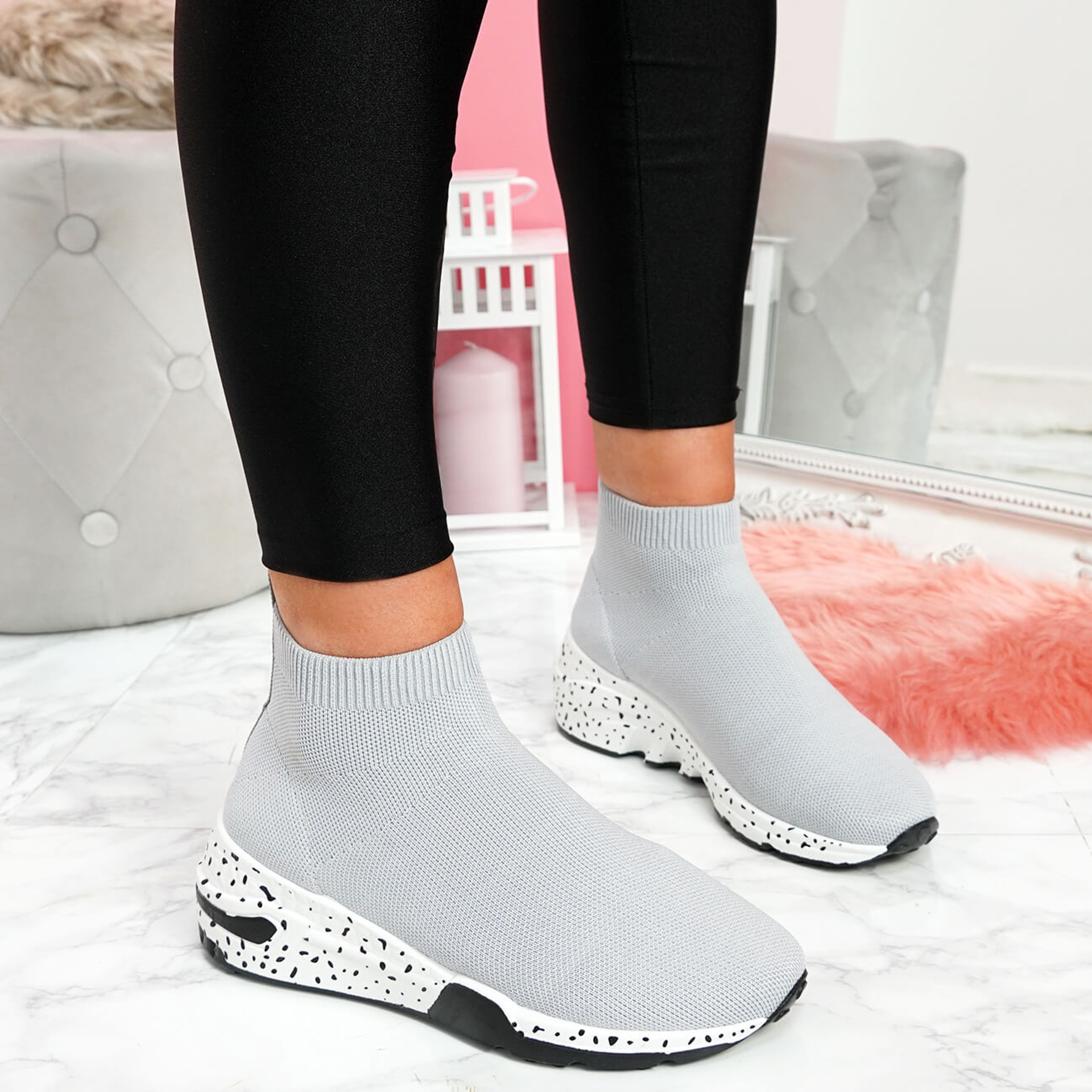 womens ladies slip on sock sneakers chunky trainers party women shoes size uk 3 4 5 6 7 8