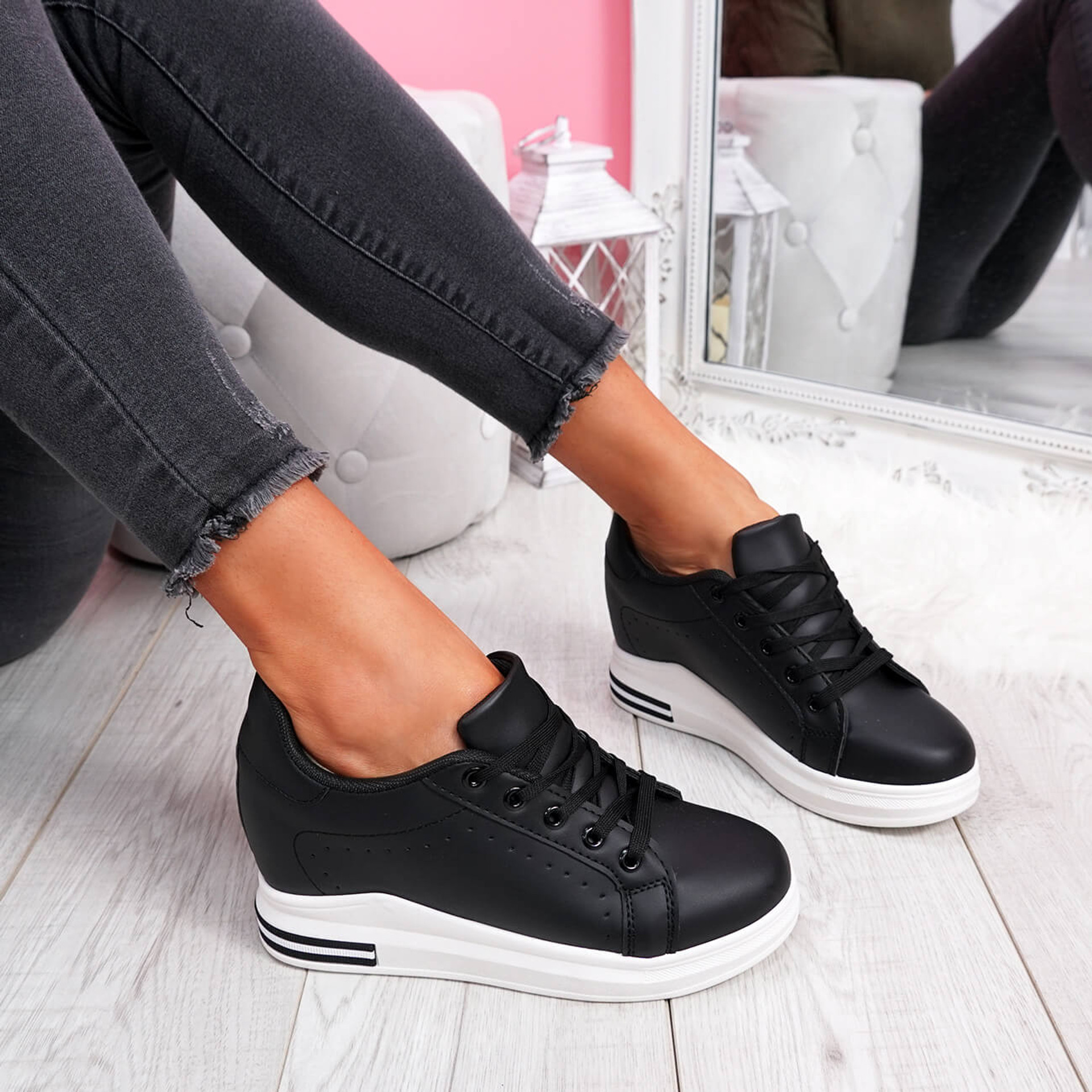 womens ladies wedge trainers lace up party plimsolls sneakers women shoes size uk 3 4 5 6 7 8