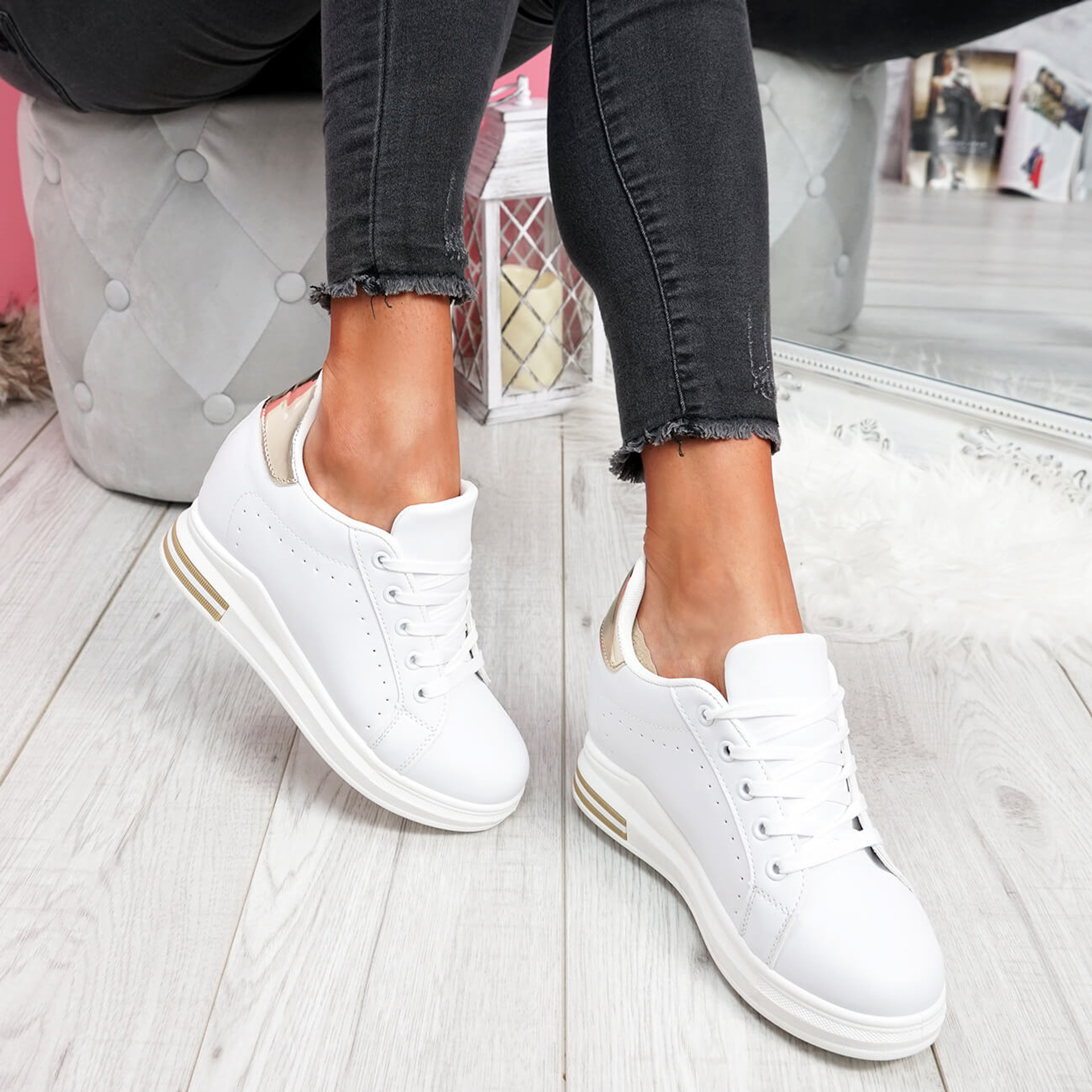 Misma White Gold Wedge Trainers