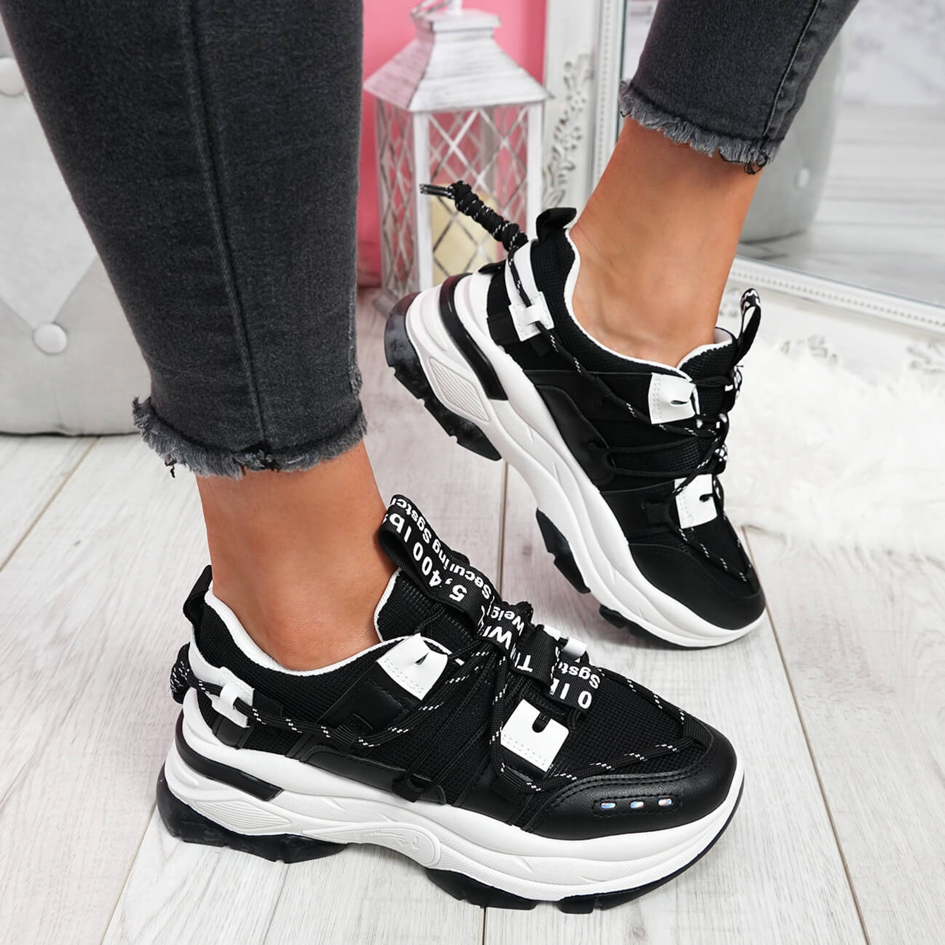 womens ladies lace up chunky sole sneakers party trainers women shoes size uk 3 4 5 6 7 8