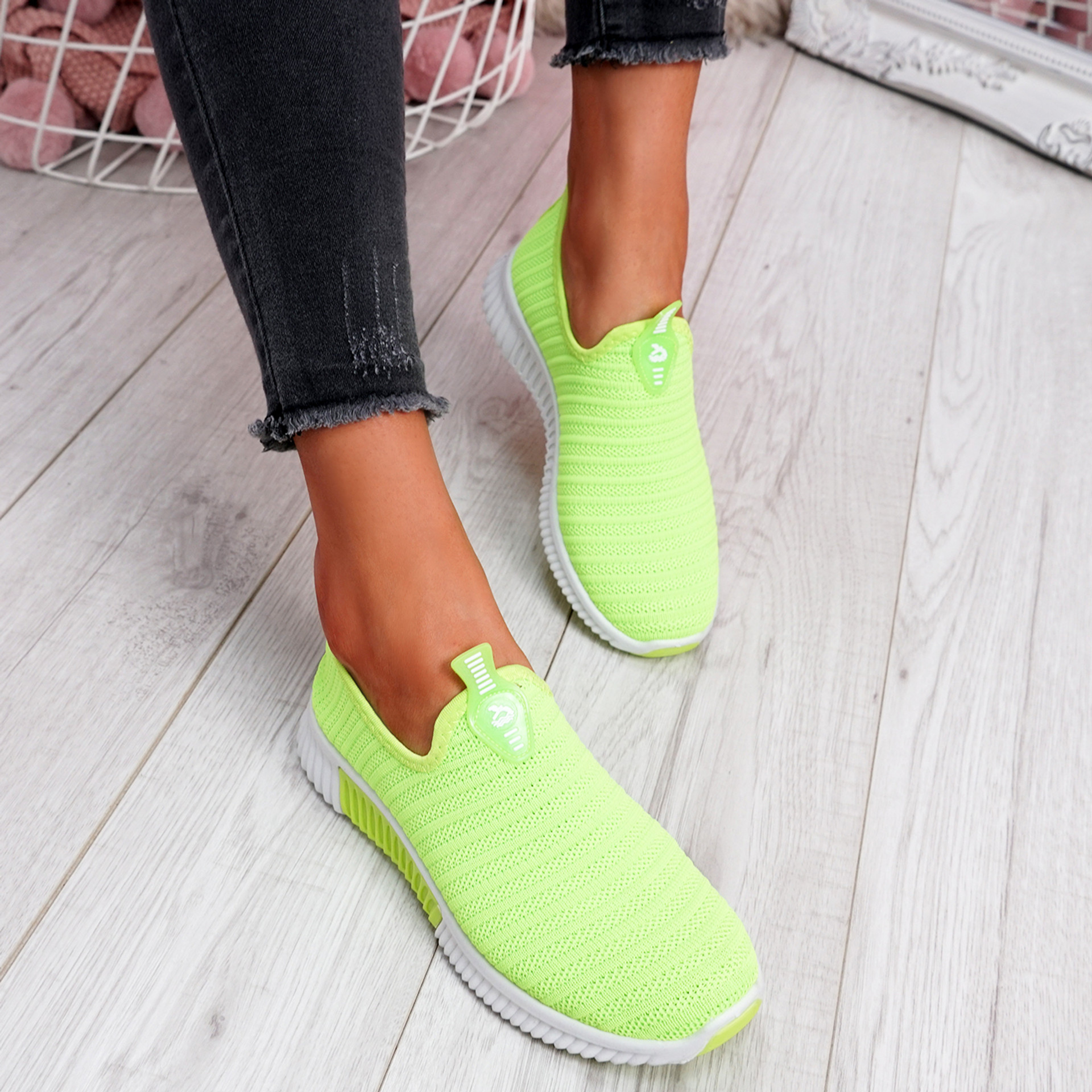 green slip on trainers