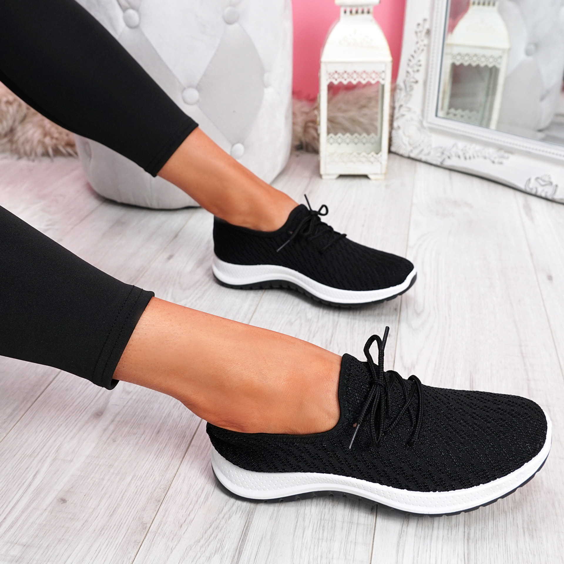 Ligy Black Knit Lace Up Sneakers