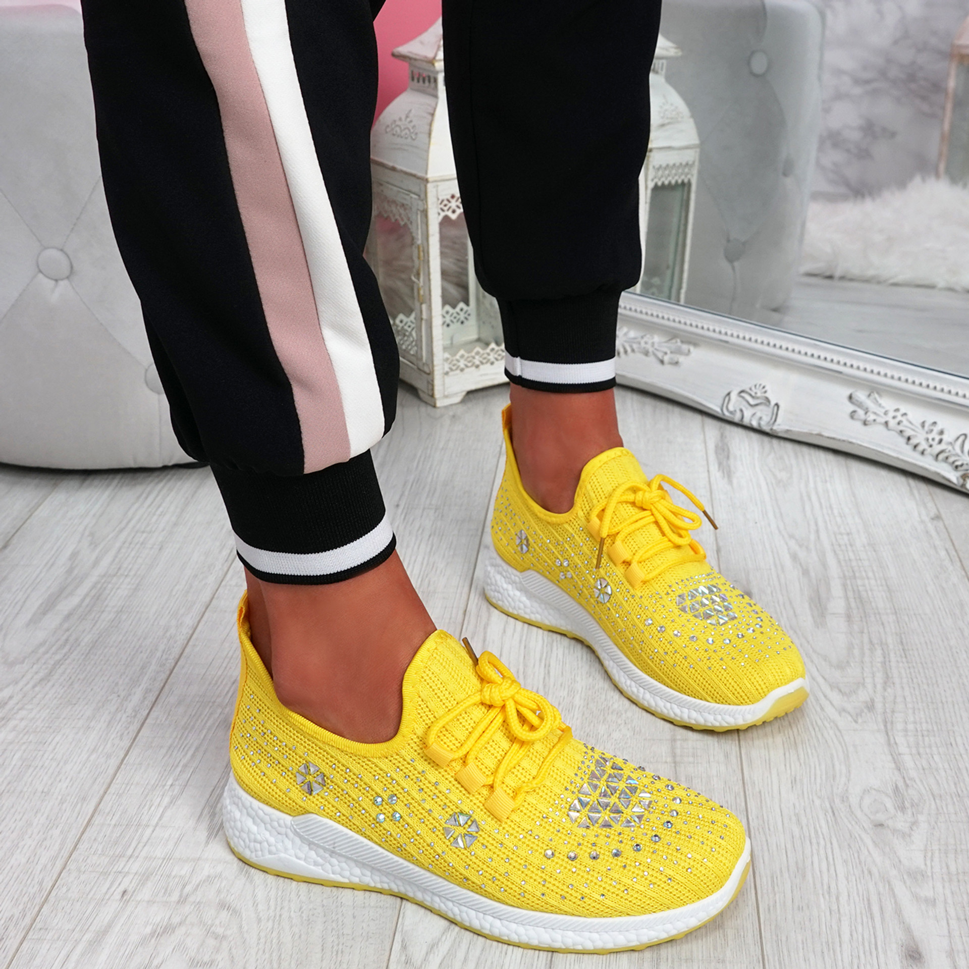 Pehy Yellow Studded Knit Sneakers