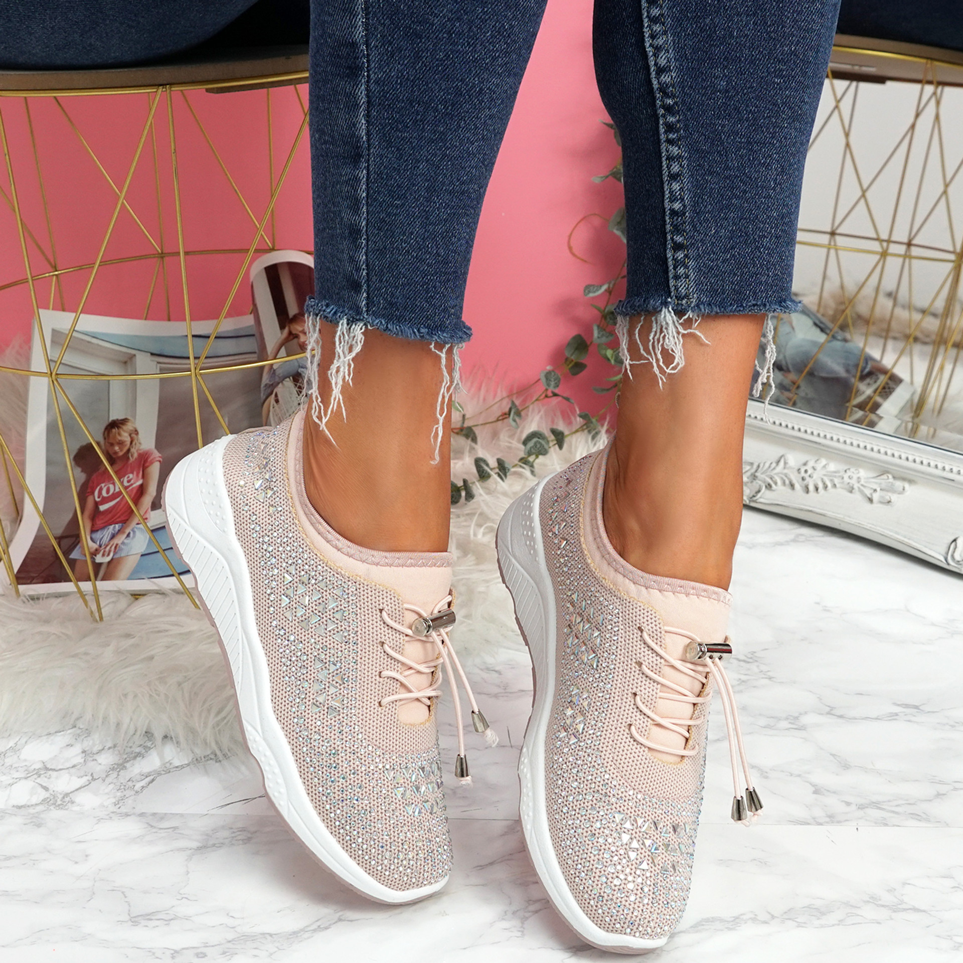 Hezzo Apricot Studded Trainers