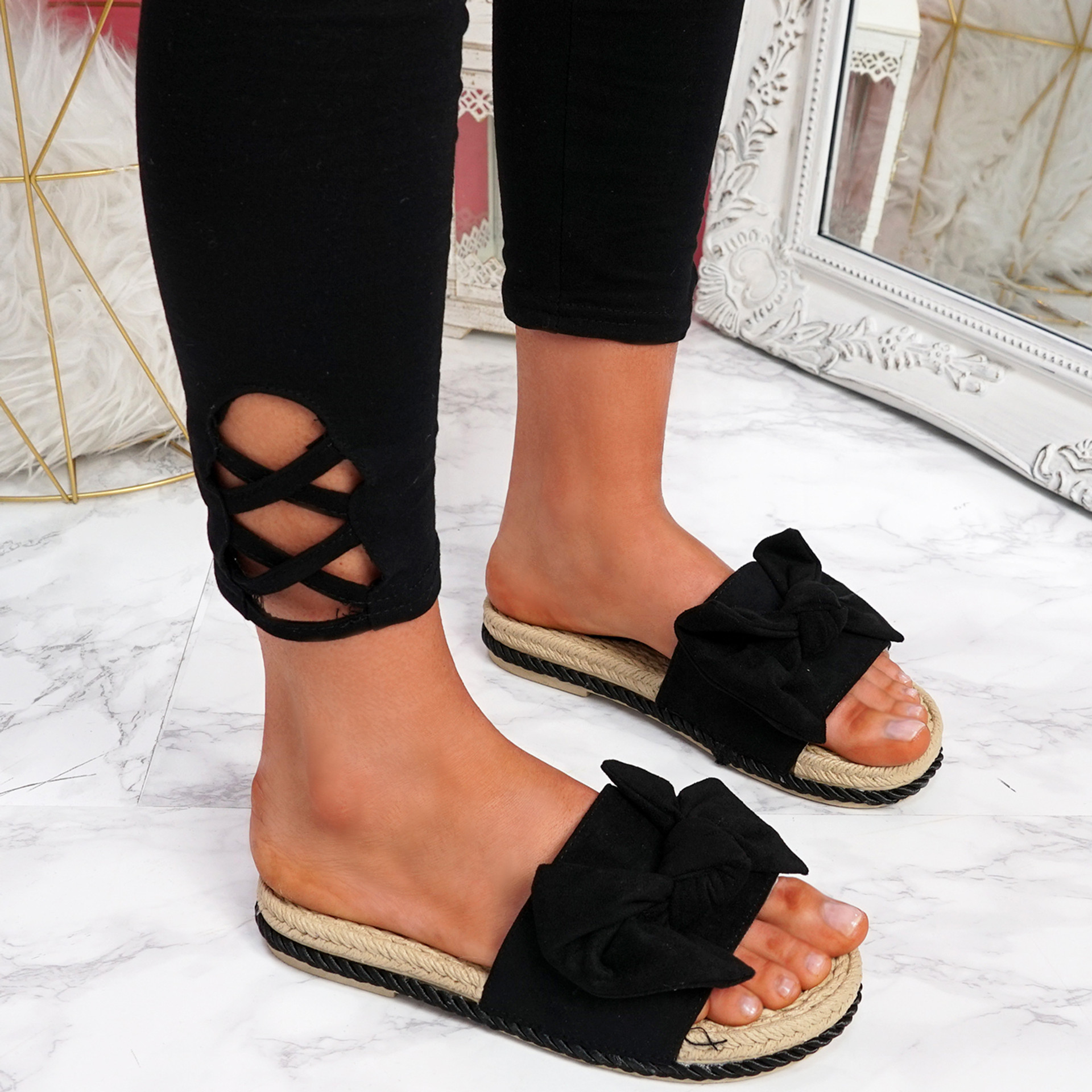Laya Black Bow Platform Sandals