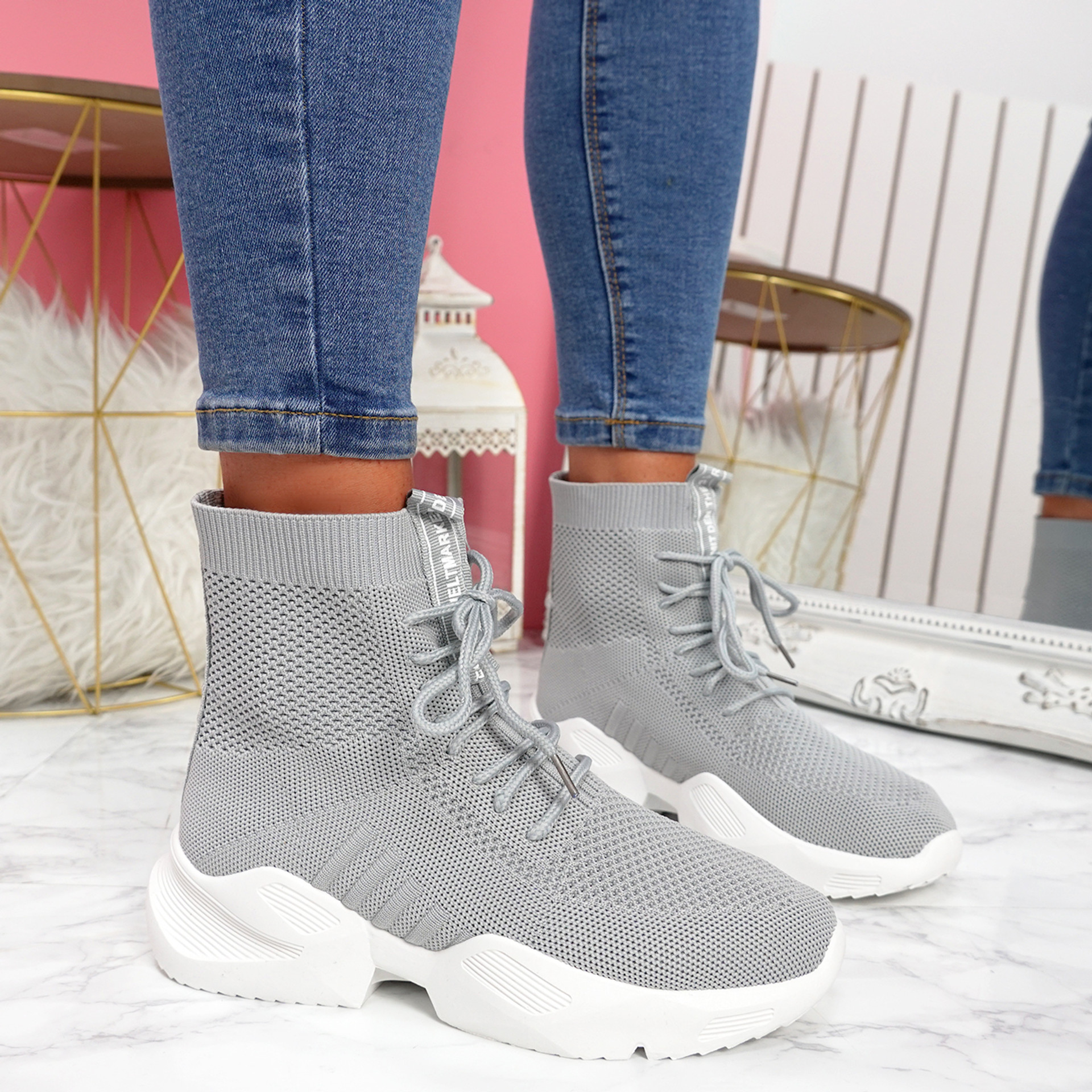 Ubba Grey Lace Up Sock Sneakers