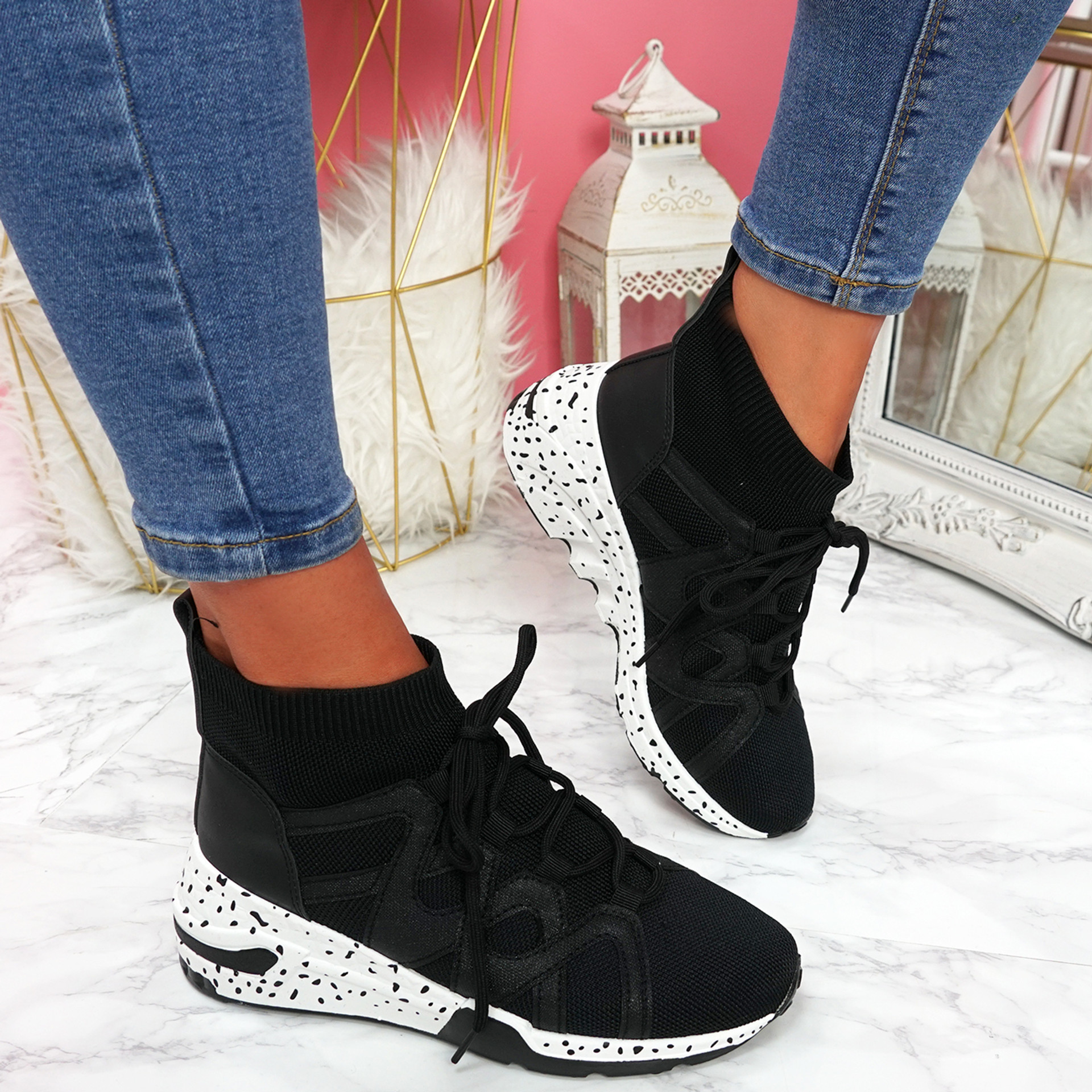 Kezy Black Lace Up Chunky Trainers
