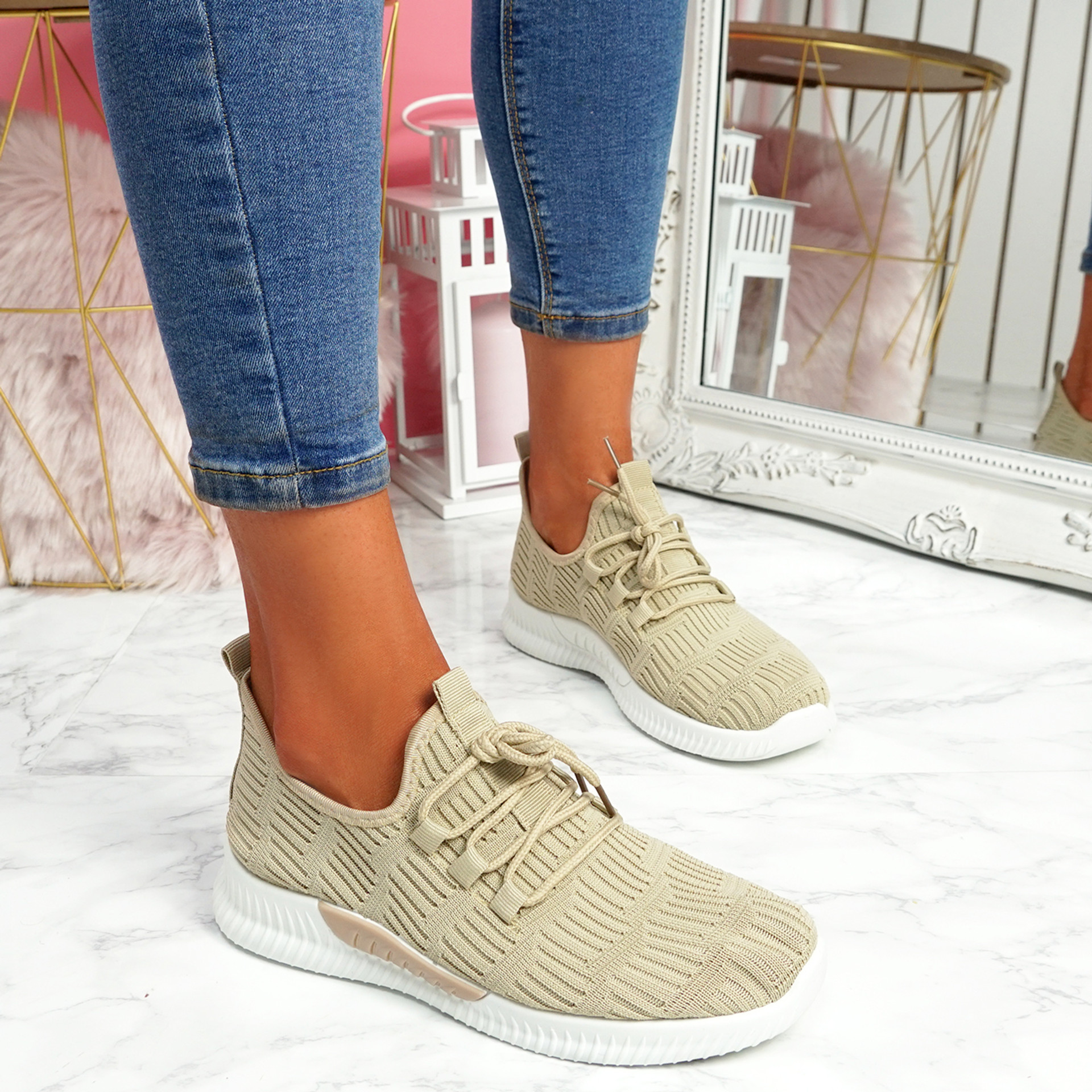 Yppo Beige Knit Trainers