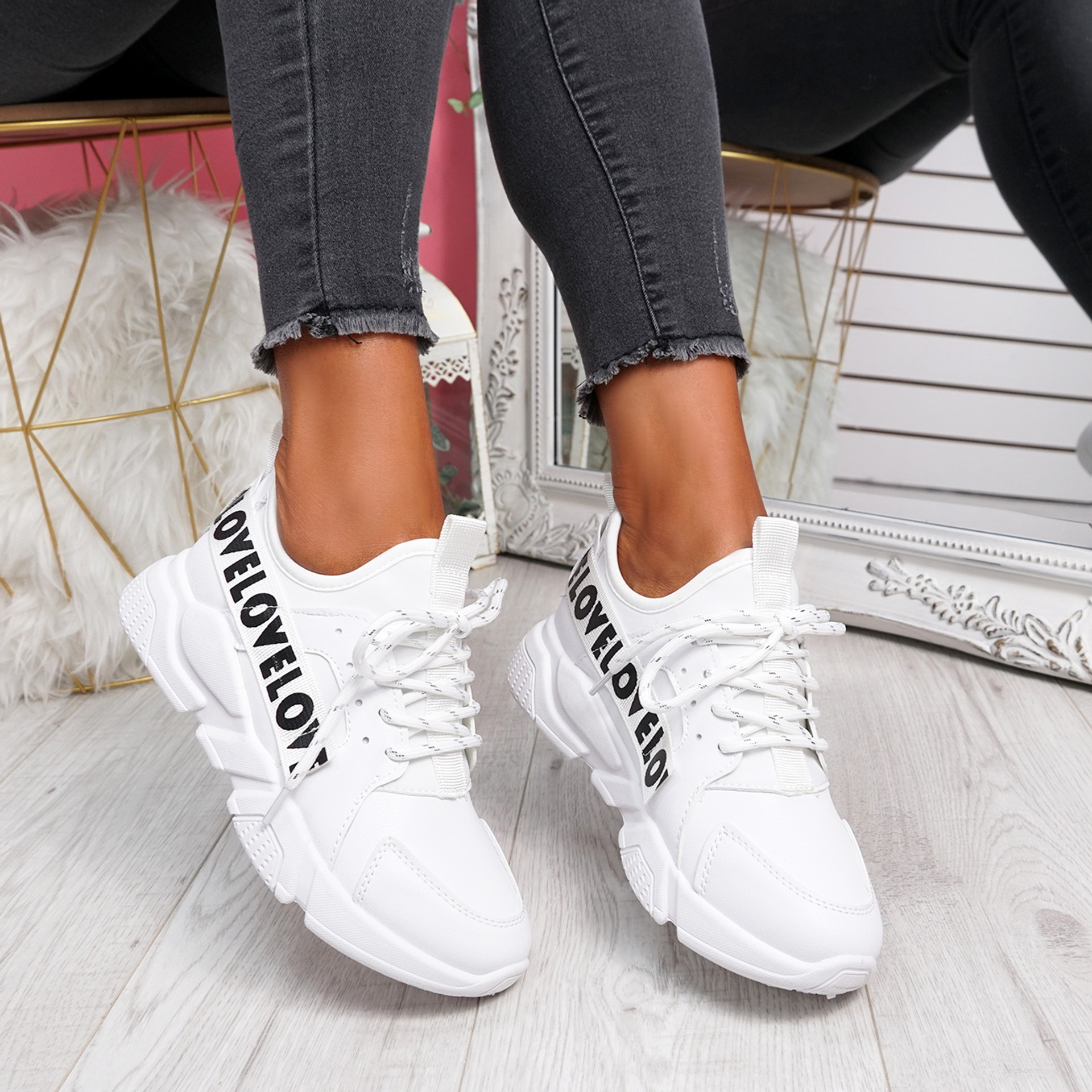 Loppe All White Lace Up Chunky Trainers