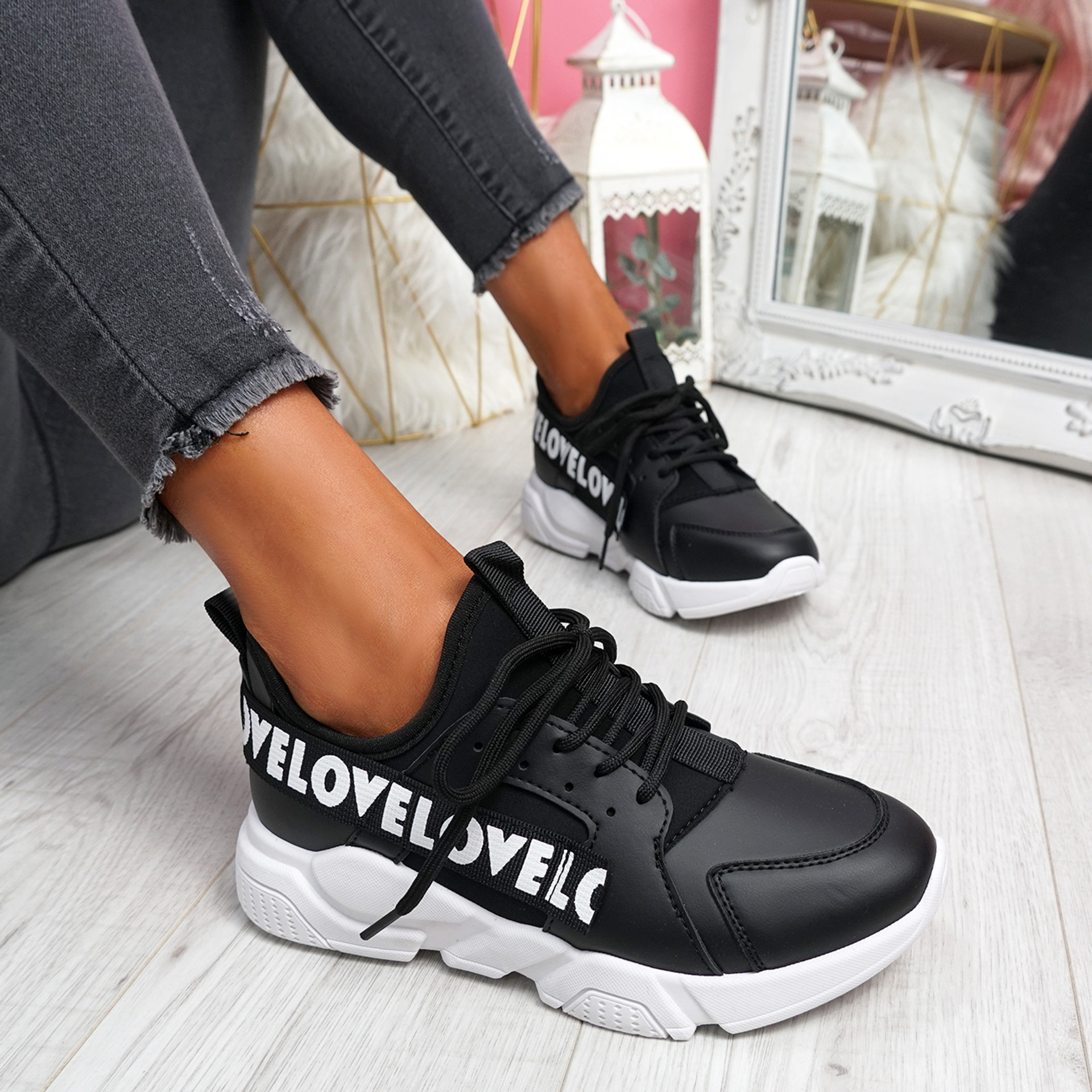 Loppe Black Lace Up Chunky Trainers
