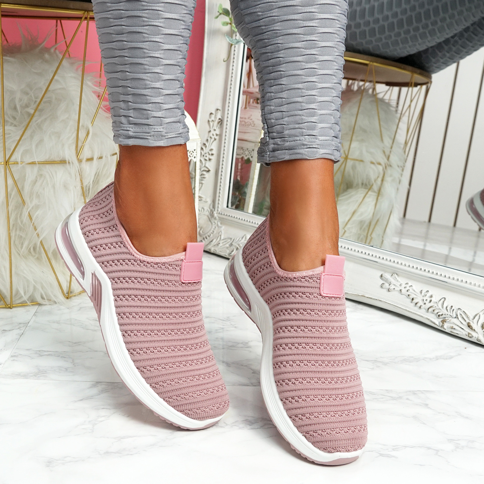Essy Pink Slip On Knit Trainers