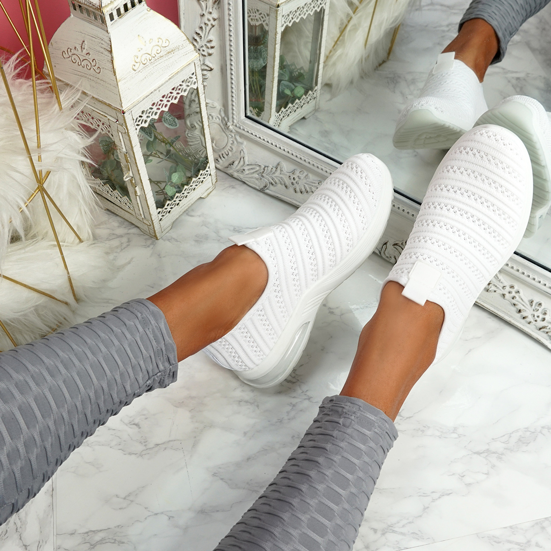 Essy White Slip On Knit Trainers