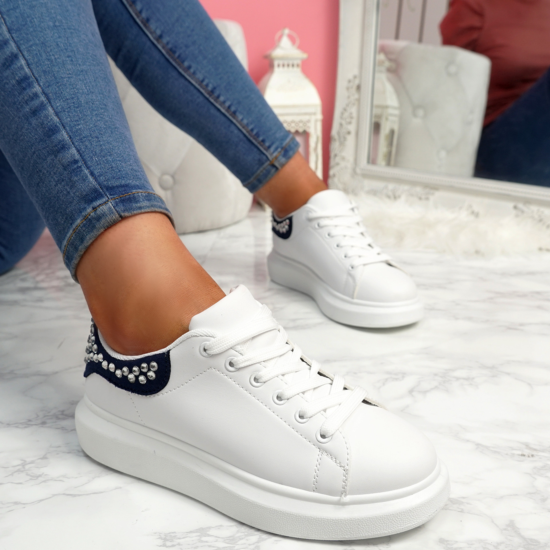 Mika Navy Studded Trainers