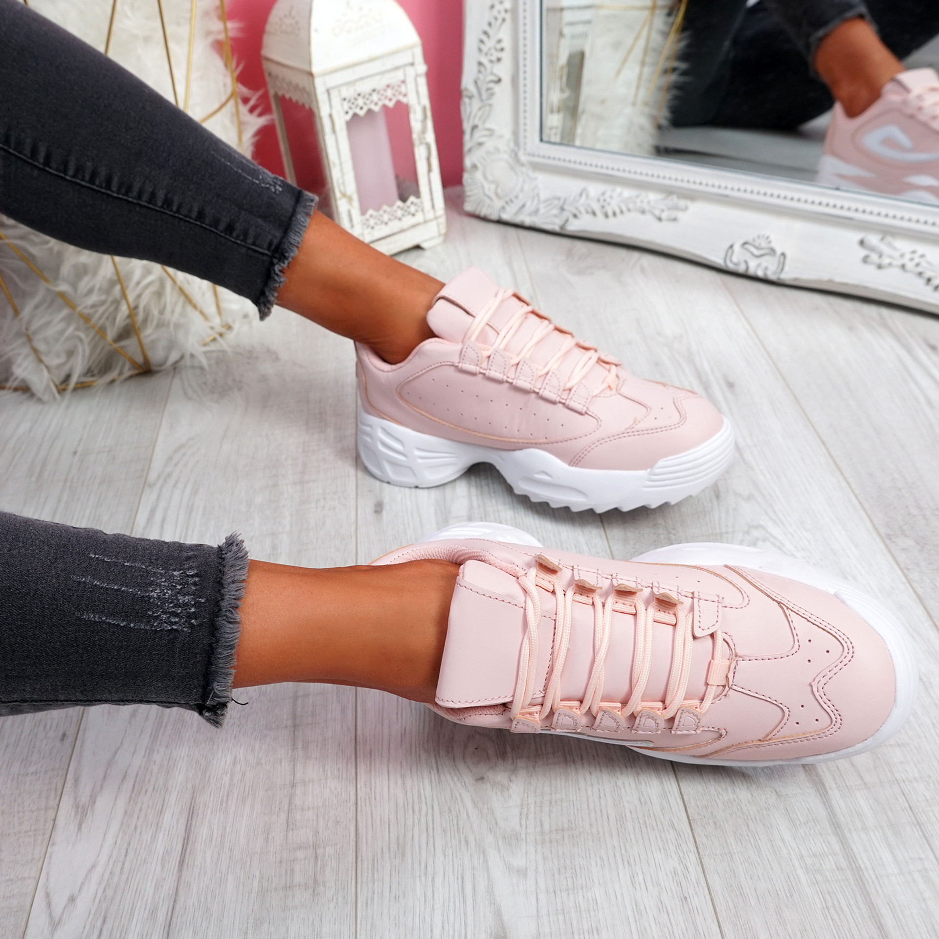 Nizzo Pink Lace Up Chunky Trainers