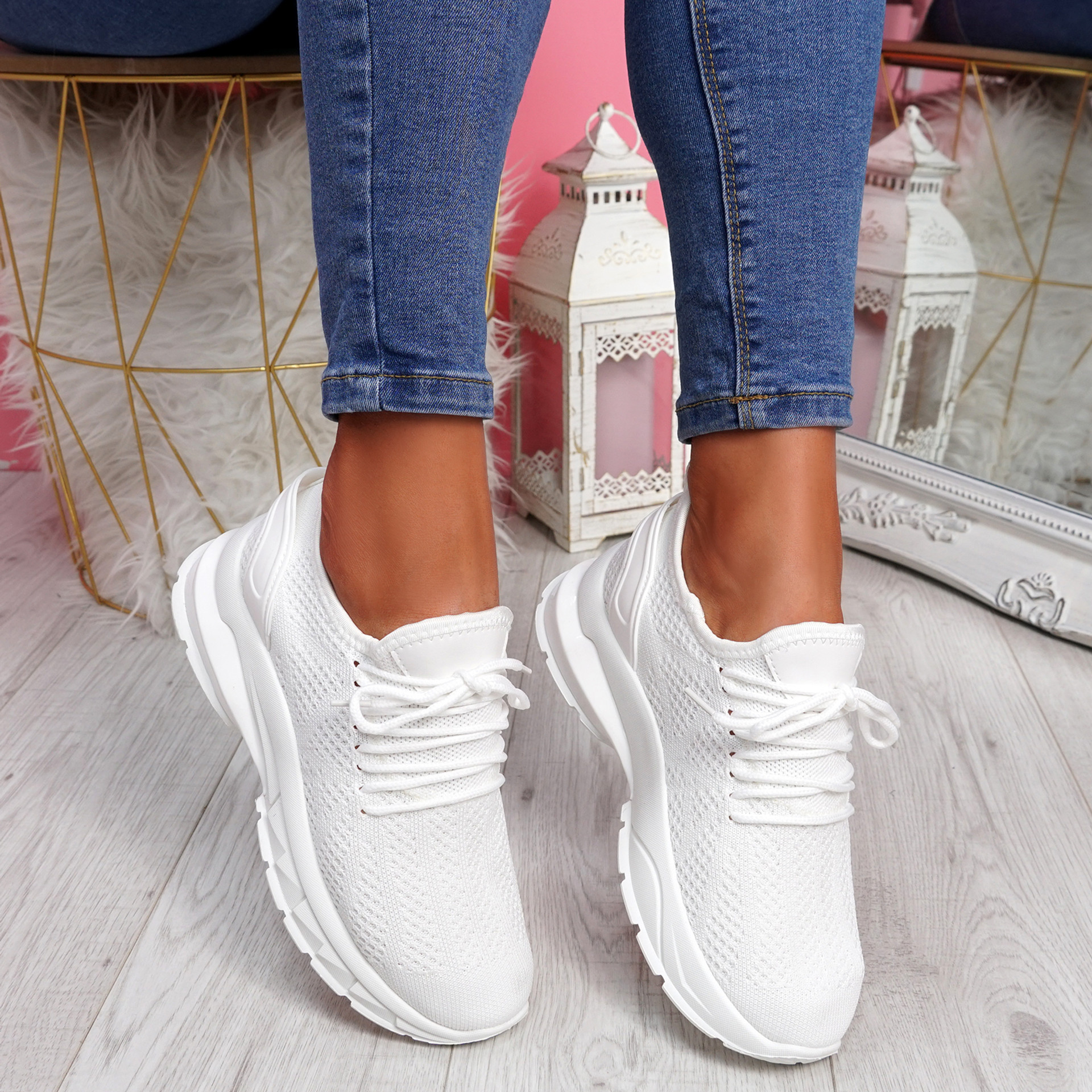 Pevvo White Chunky Knit Trainers