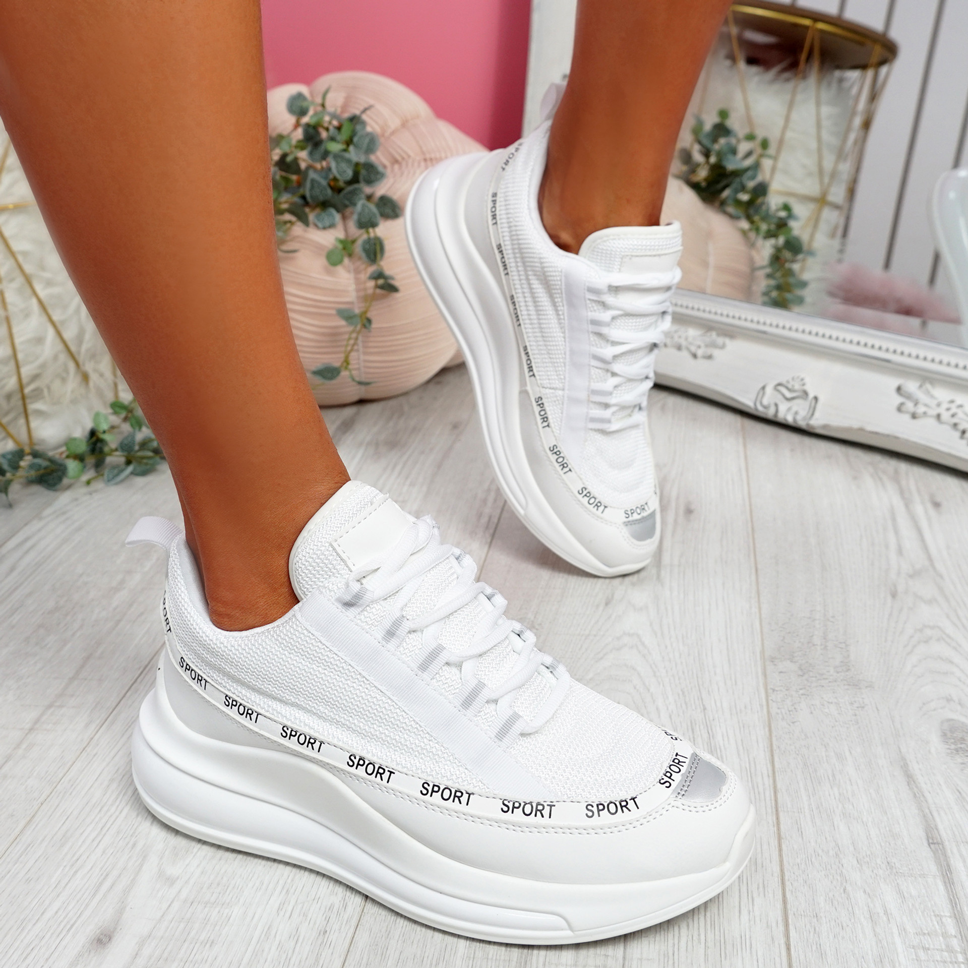 Jimma White Lace Up Trainers