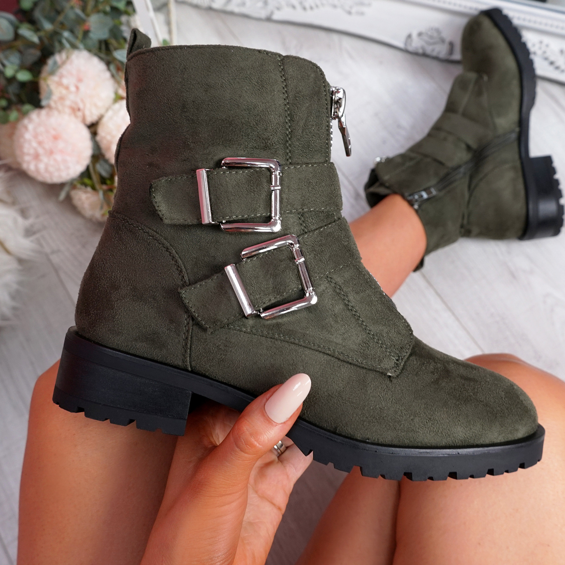 Munno Green Zip Ankle Boots