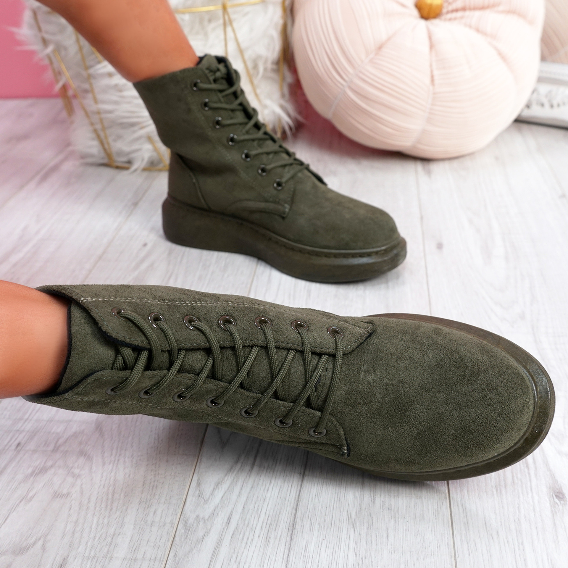 Fya Army Green Lace Up Ankle Boots