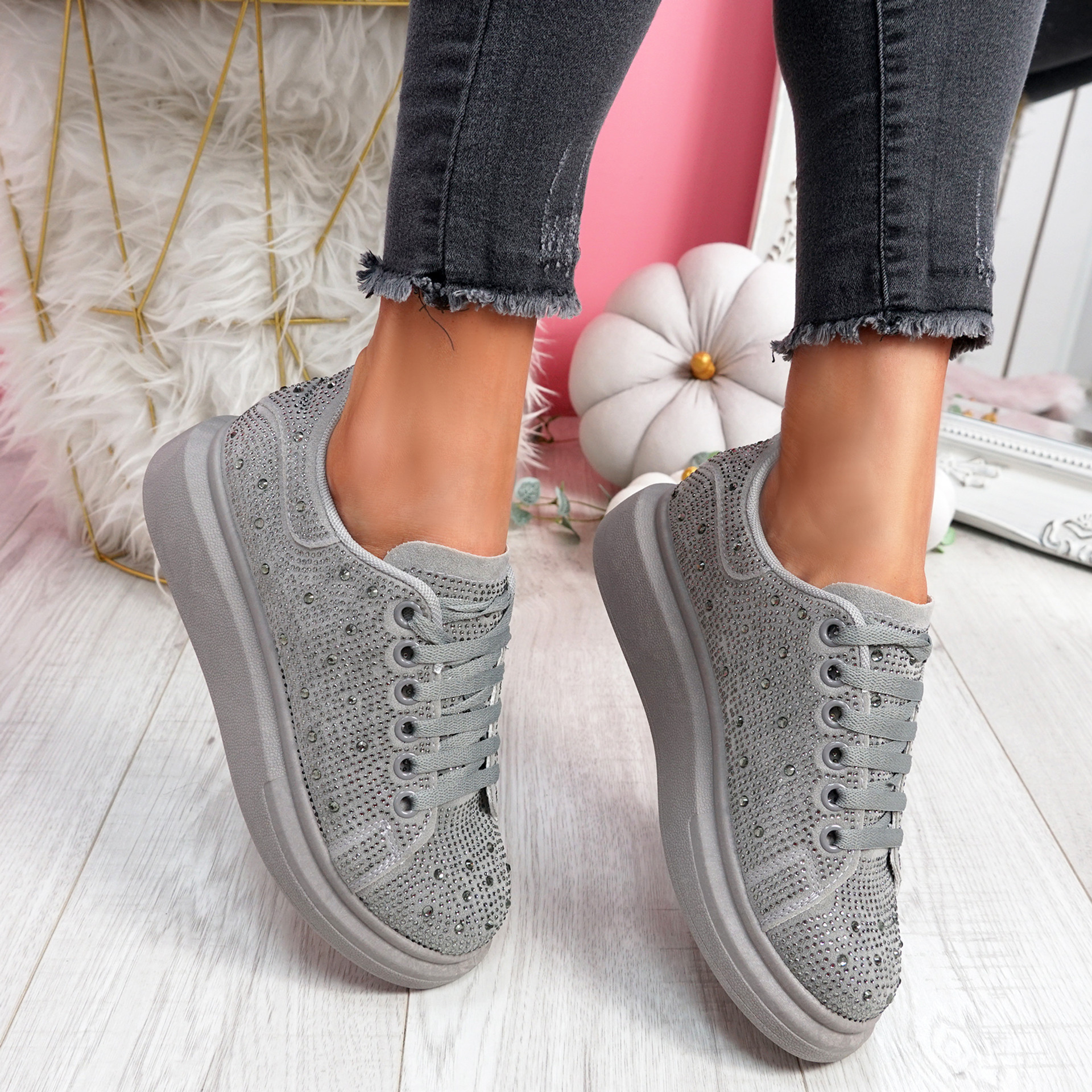 Erry Light Grey Studded Trainers
