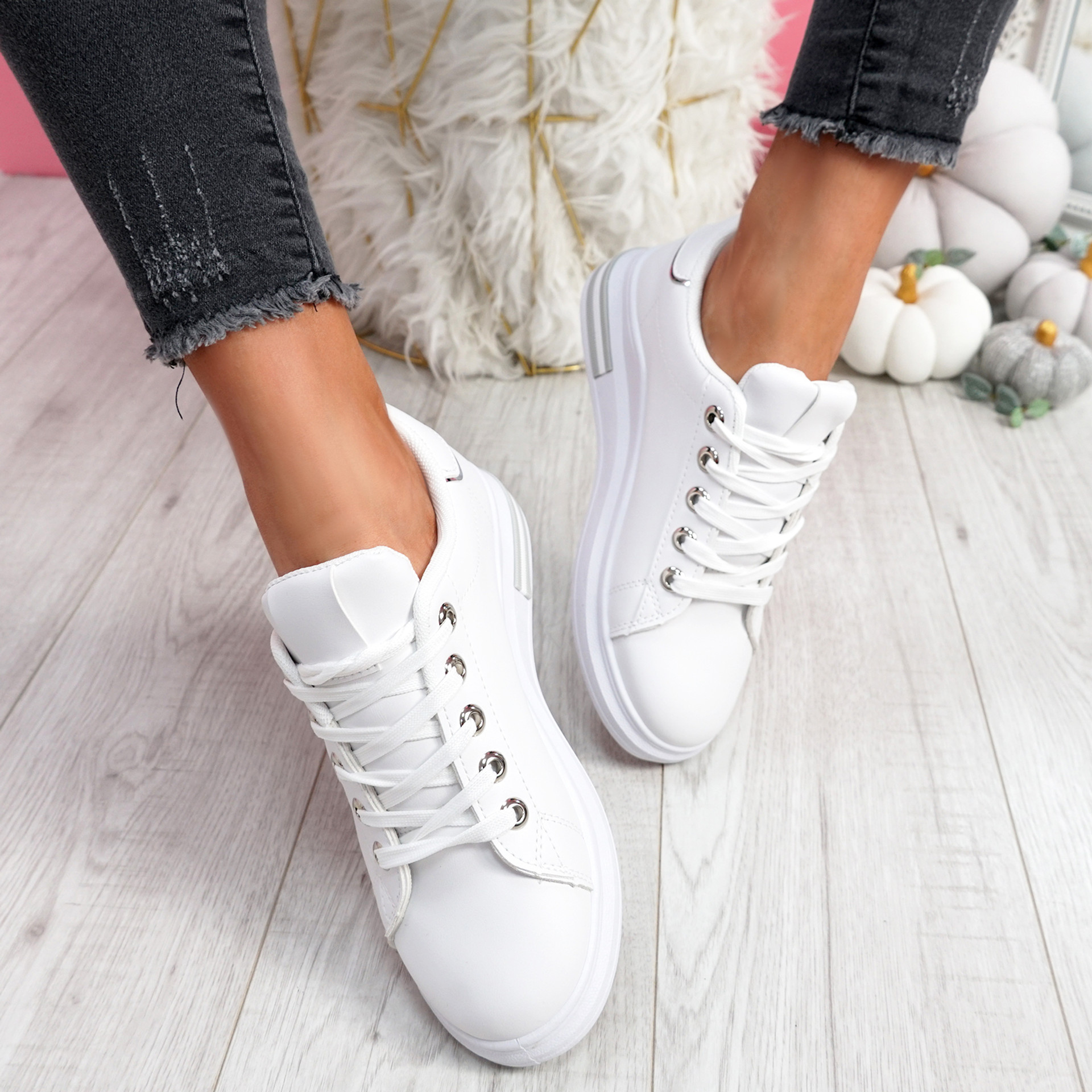 Dibby White Lace Up Trainers