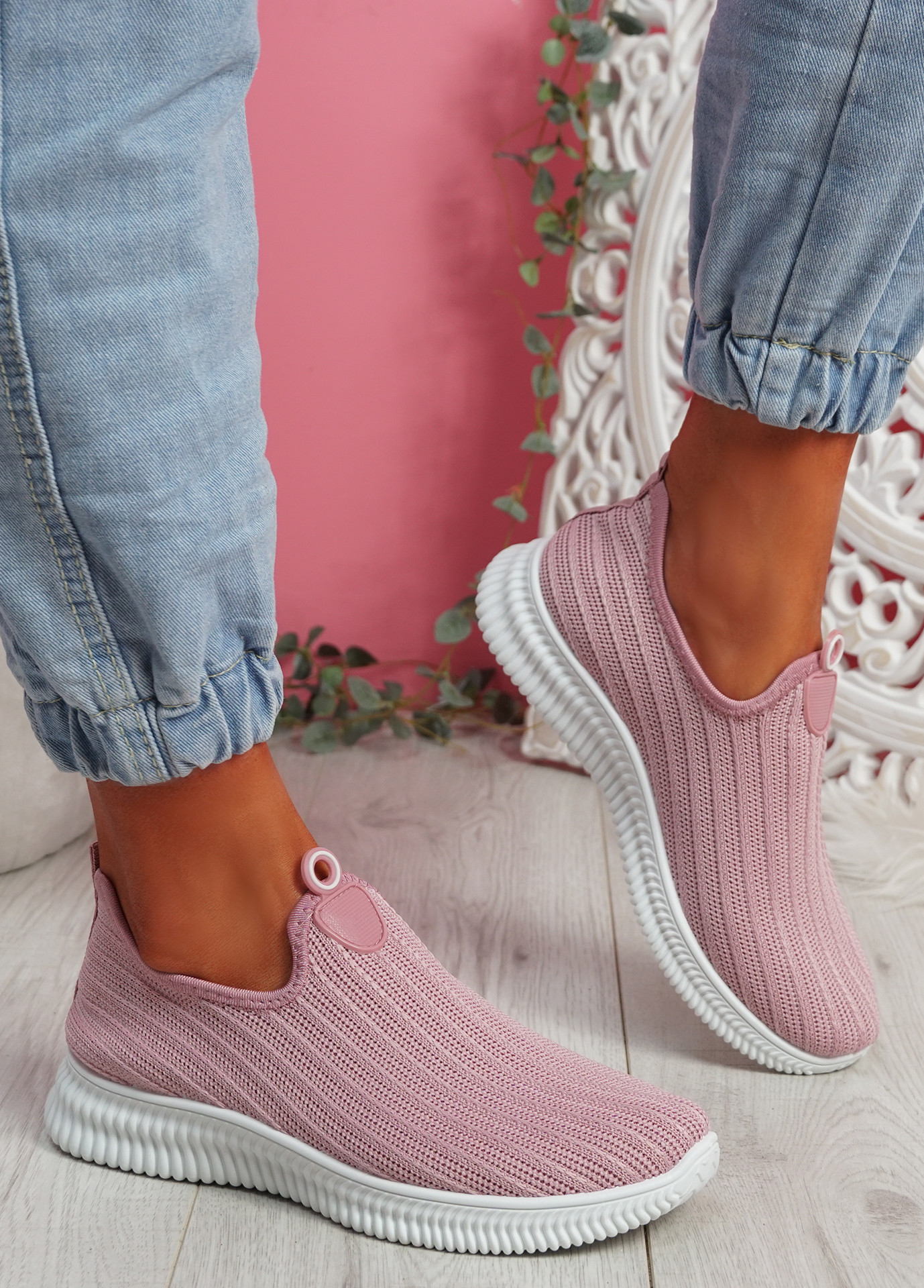 Stonna Pink Knit Slip On Sneakers