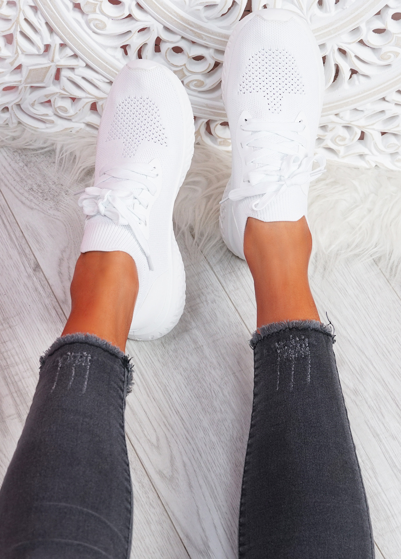 Mimmy White Knit Sport Trainers