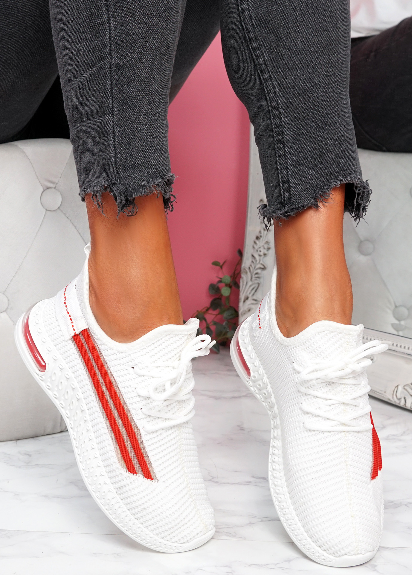 Gonna White Knit Sneakers