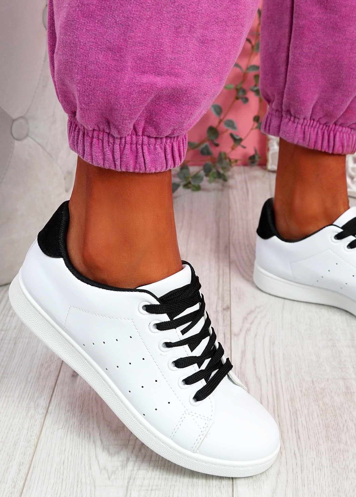 Fone White Black Lace Up Trainers
