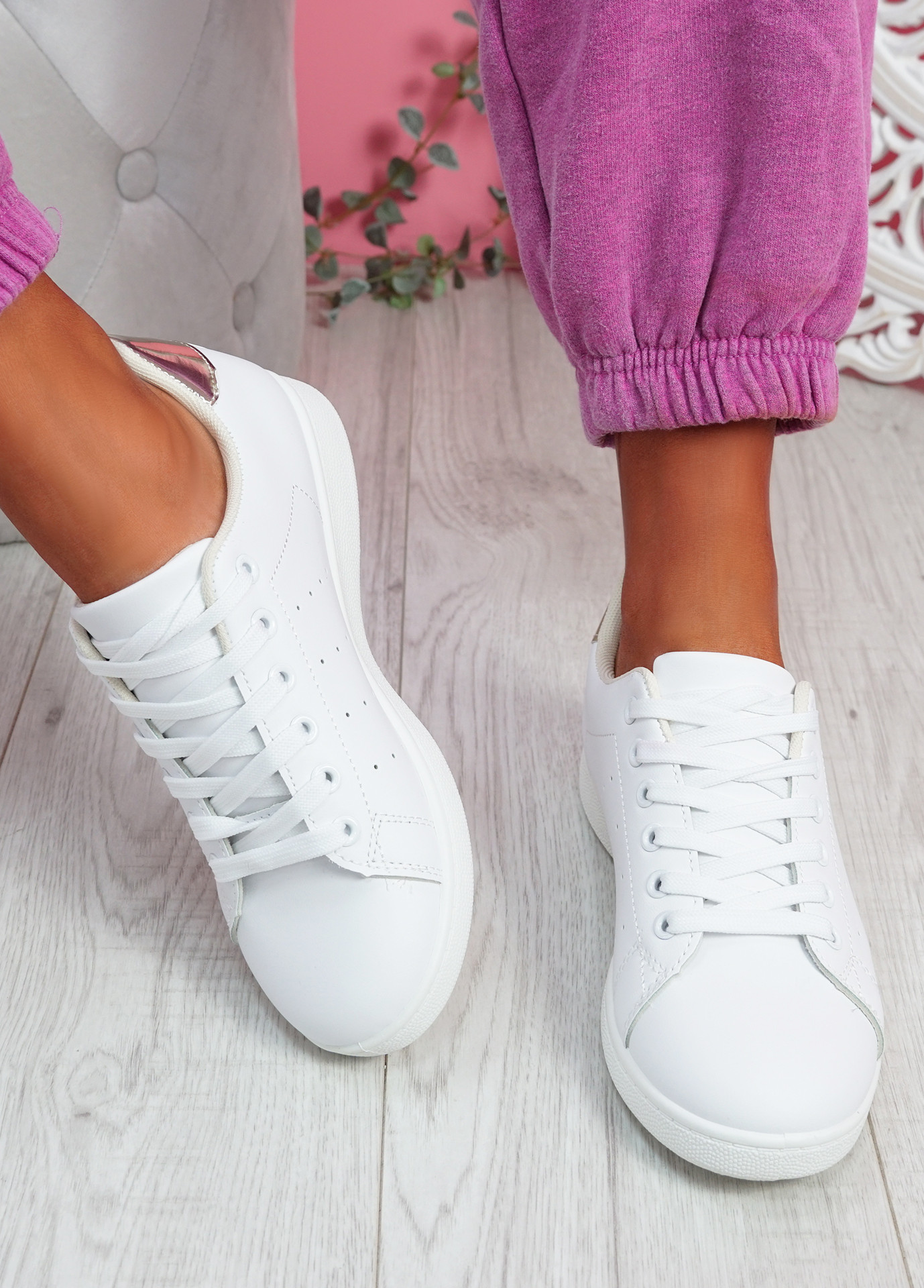 Fone White Gold Lace Up Trainers