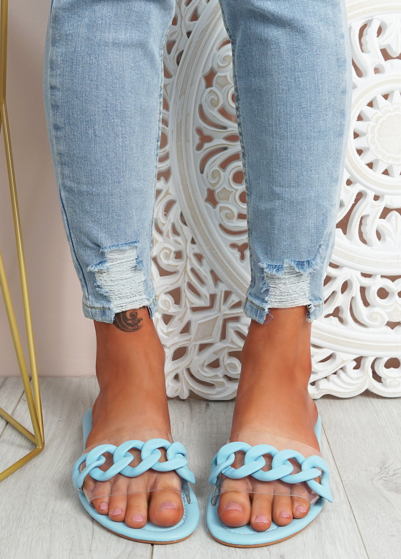 Vemma Blue Slip On Flat Sandals