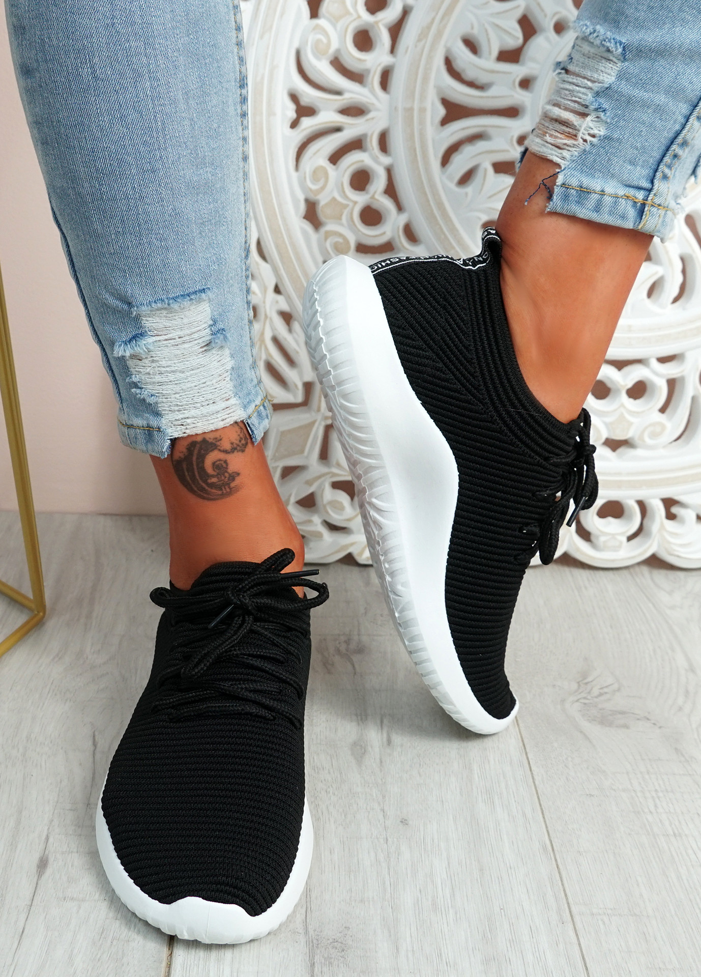 Ossy Black Knit Sport Trainers