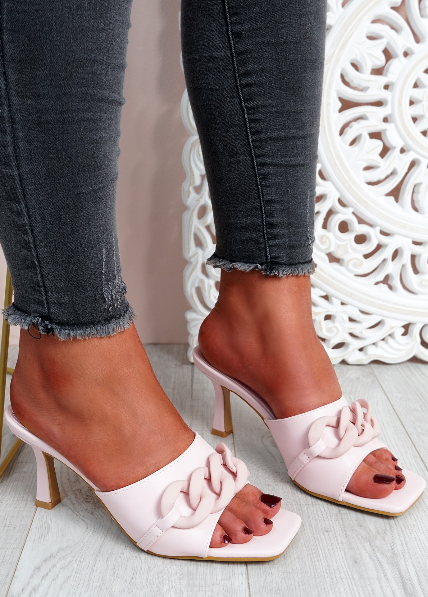 Nory Pink Slip On Stiletto Sandals