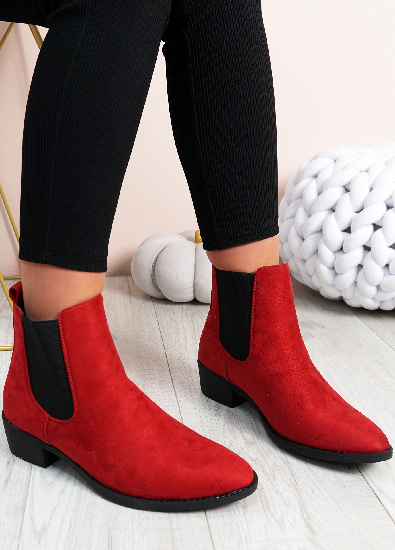 Juliette Red Suede Chelsea Ankle Boots
