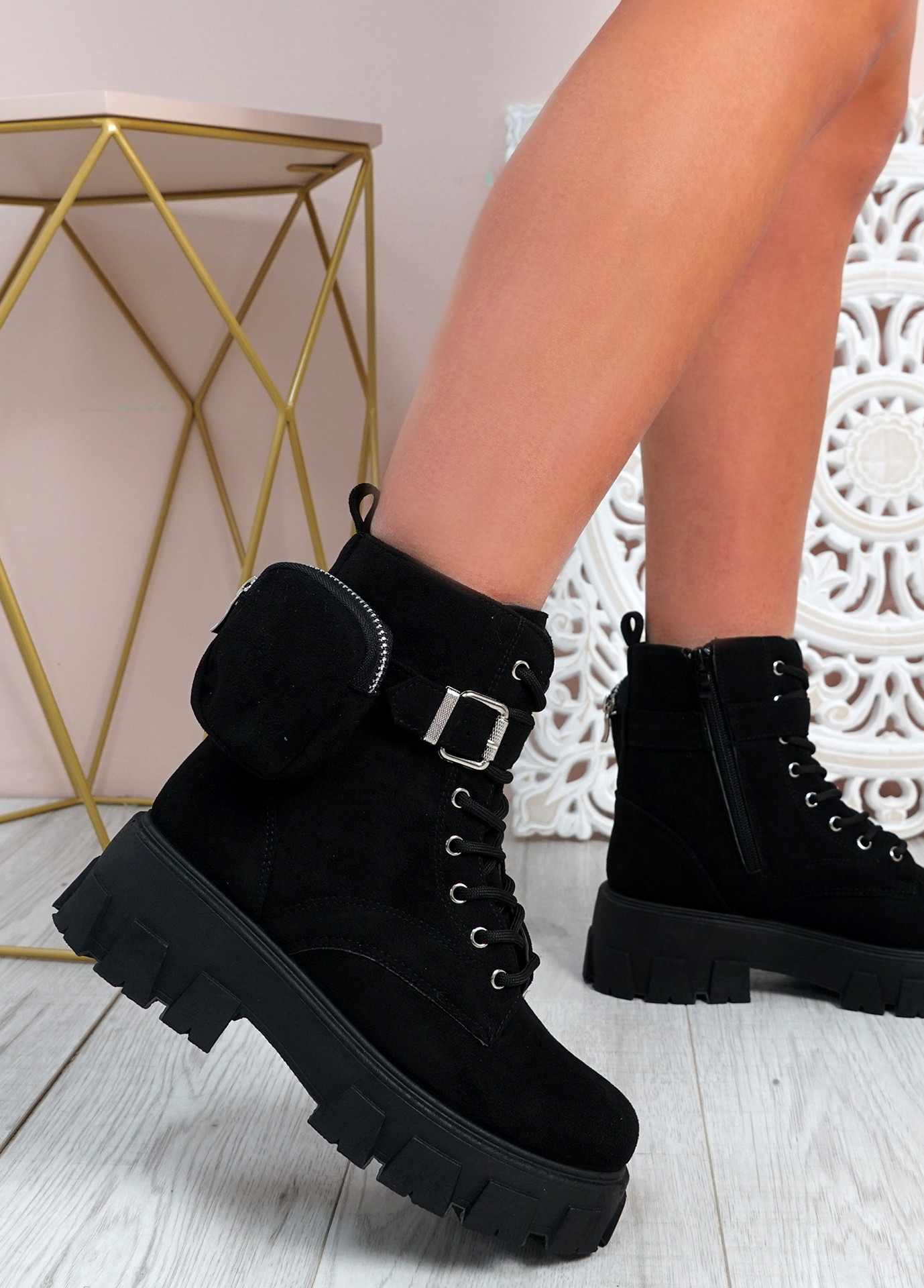 Audrina Black Zip Ankle Boots