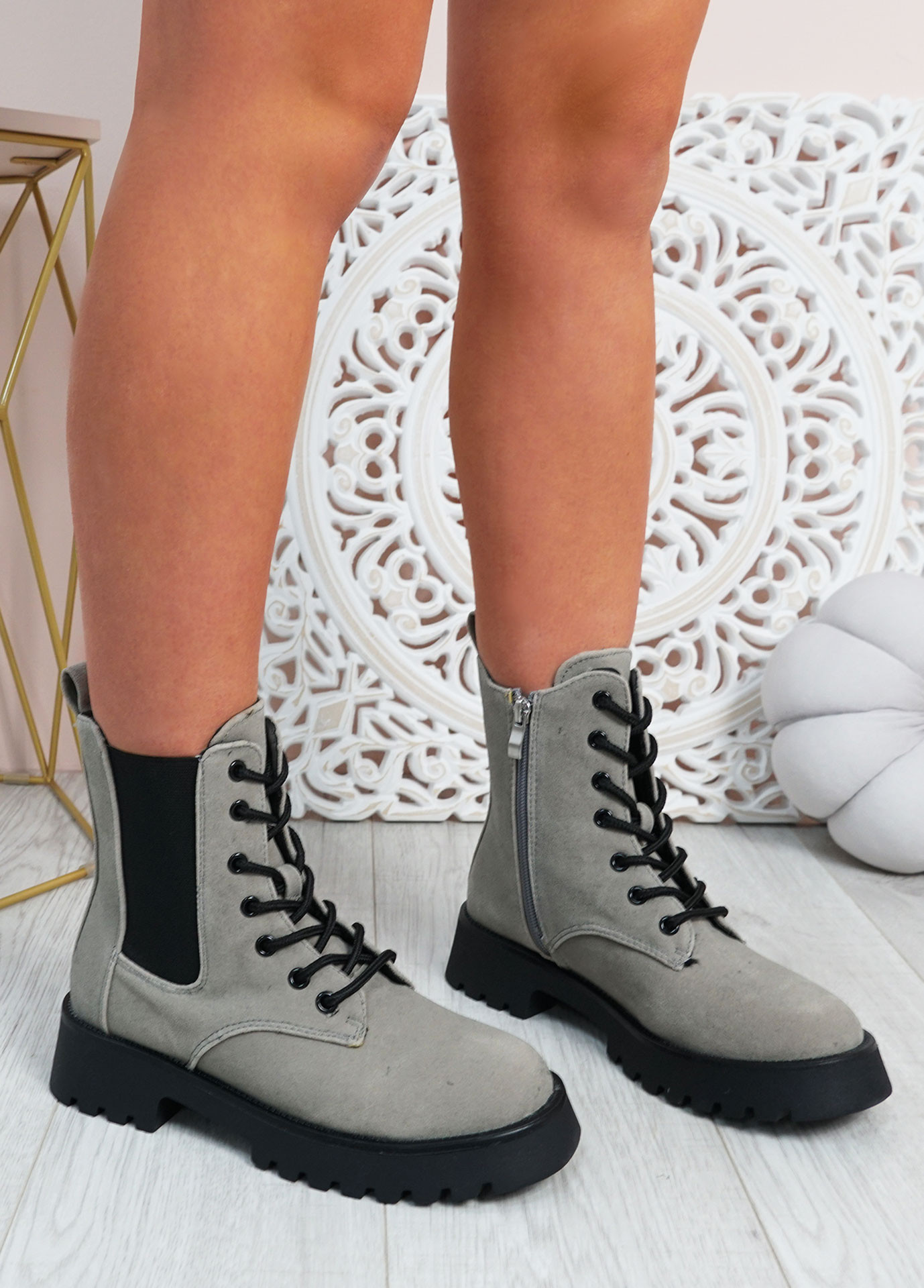 Felicity Gray Zip Ankle Boots