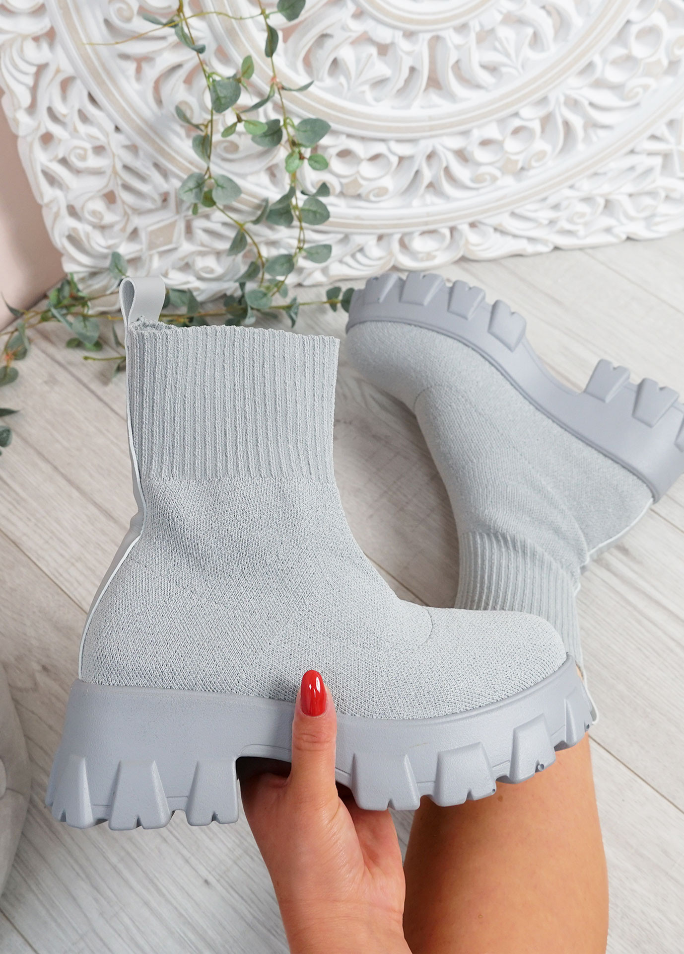 Erin Grey FlyKnit Sock Ankle Boots