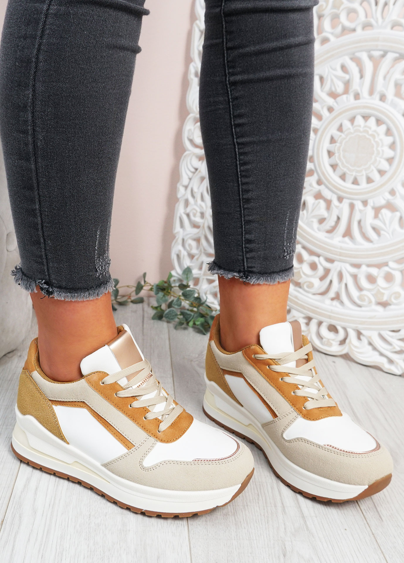 Lily Beige Wedge Trainers