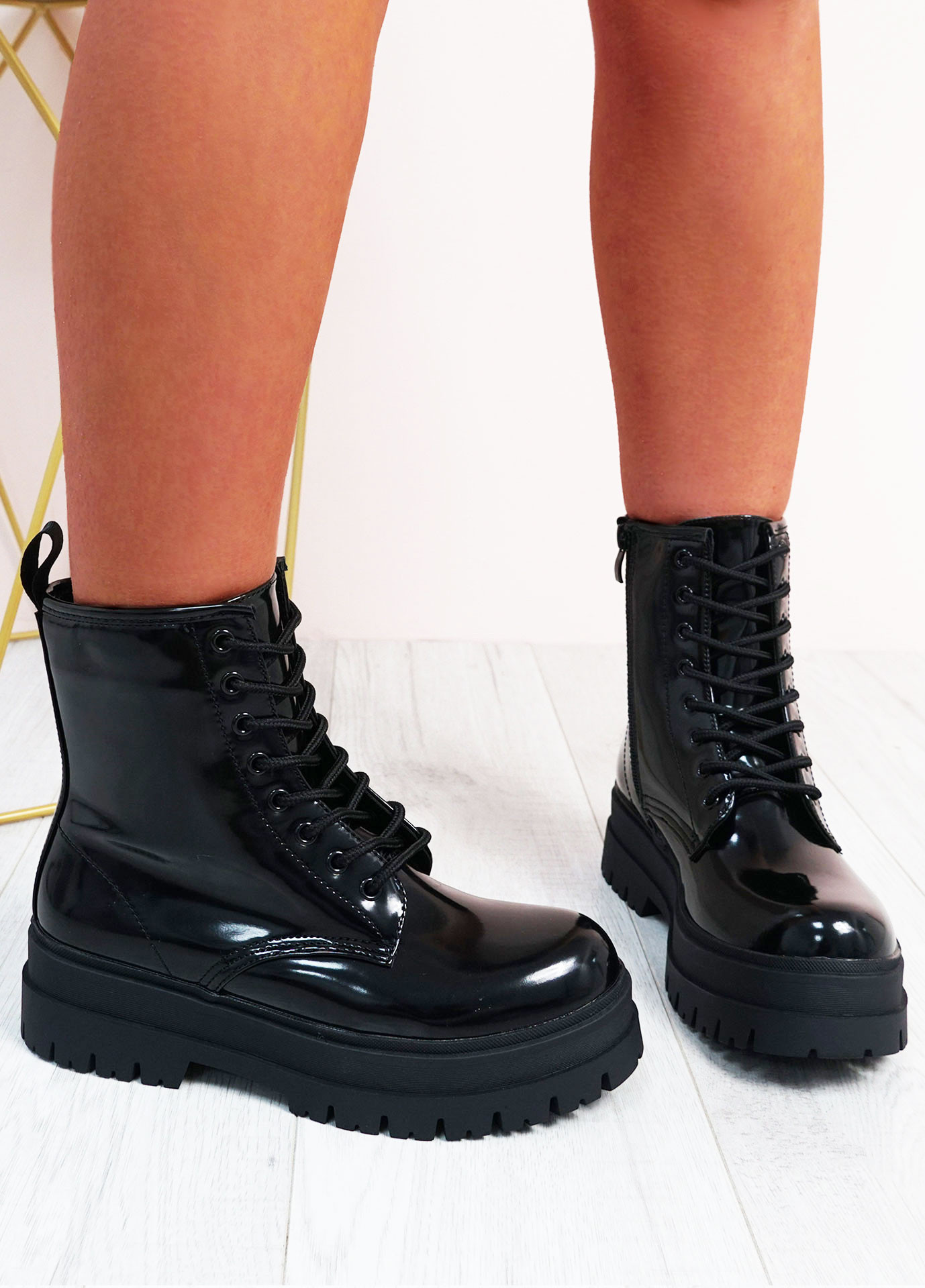 Faye Black Patent Boots