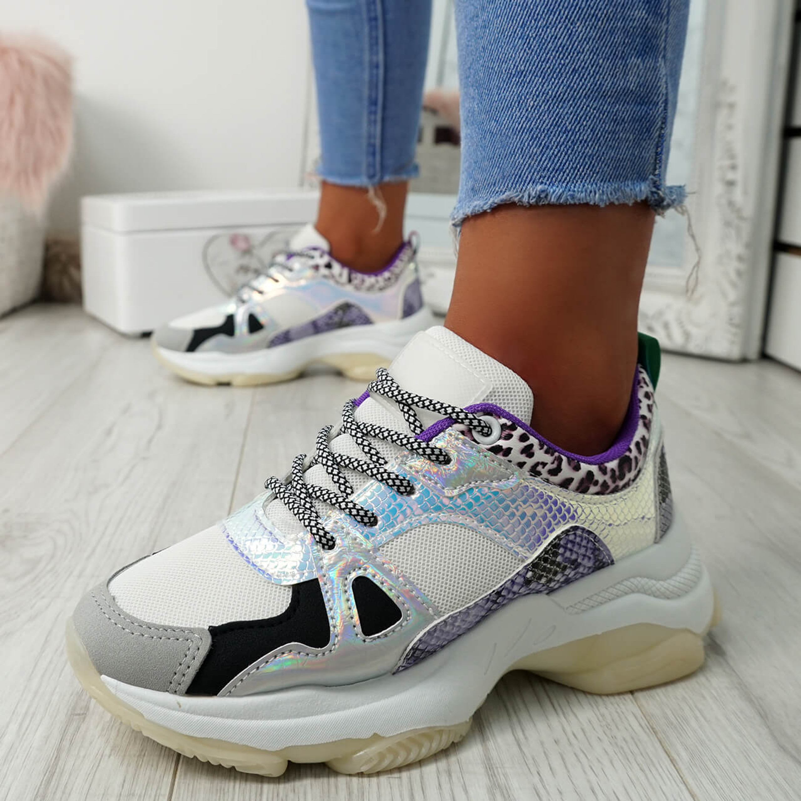 Karsyn Purple Shiny Chunky Trainers - Fast Delivery