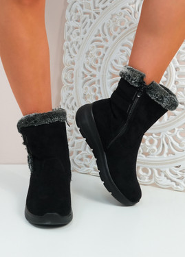 Ziva Black Faux Fur Line Ankle Boots