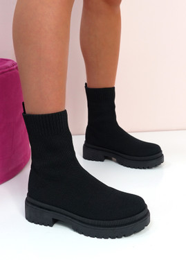 Jessyma Black Knit Ankle Boots