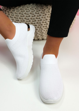 Zenny White Knit Slip On Trainers