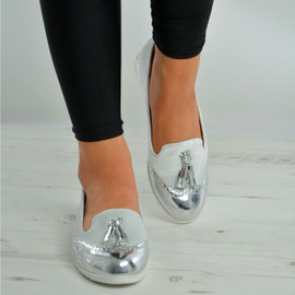 Silver Glitter Fringe Ballerinas
