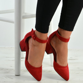 Cassidy Red Ankle Strap Pointy Pumps