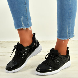 Anabelle Black Glitter Trainers