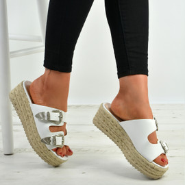 Kendal White Espadrille Flatform Sandals