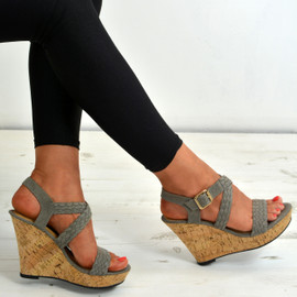 Nina Grey Cork Wedge Sandals