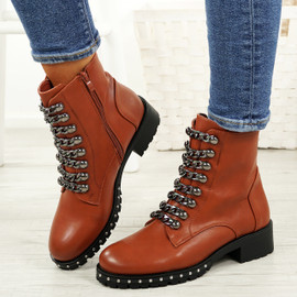 Mikra Brown Chain Ankle Boots